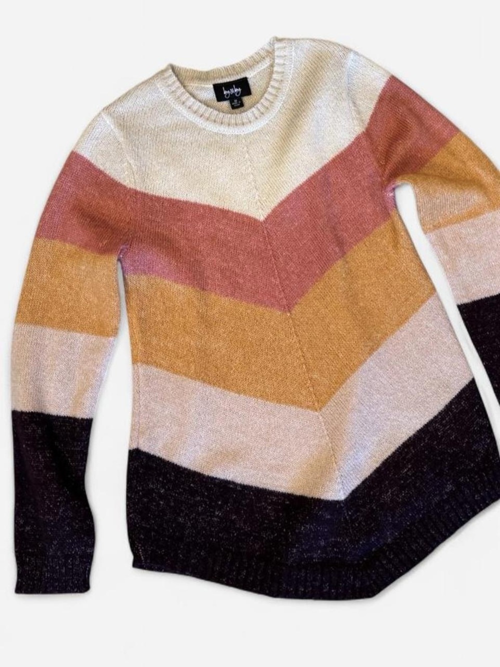 By & By Chevron Colorblock Sharkbite Hem Sweater Medium